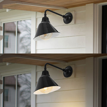 Croydon 9.63" Farmhouse Industrial Indoor/Outdoor Iron LED Gooseneck Arm Outdoor Sconce - JONATHAN Y